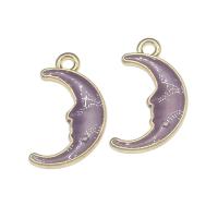 Tibetan Style Moon Pendants, gold color plated, enamel, purple, nickel, lead & cadmium free, 19x11x2mm, Hole:Approx 1.6mm, 200PCs/Bag, Sold By Bag