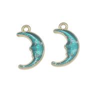 Tibetan Style Moon Pendants, gold color plated, enamel, blue, nickel, lead & cadmium free, 19x11x2mm, Hole:Approx 1.6mm, 200PCs/Bag, Sold By Bag