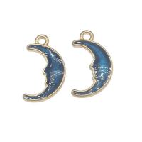 Tibetan Style Moon Pendants, gold color plated, enamel, dark blue, nickel, lead & cadmium free, 19x11x2mm, Hole:Approx 1.6mm, 200PCs/Bag, Sold By Bag