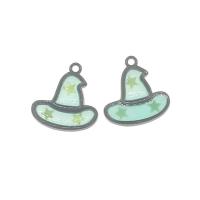 Tibetan Style Hat Pendants, gun black plated, enamel, green, nickel, lead & cadmium free, 20x19x2mm, Hole:Approx 2mm, 200PCs/Bag, Sold By Bag