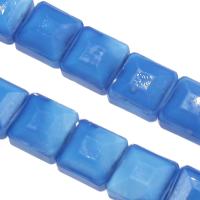 Abalorios de Cristal, Vidrio, Cuadrado, Joyería & Bricolaje & facetas, azul, 13x13x8mm, agujero:aproximado 1mm, 50PCs/Sarta, Vendido por Sarta