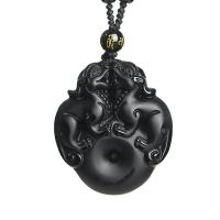 Obsidian Sweater Necklace Fabulous Wild Beast Carved polished & Unisex black Length Approx 31.4 Inch Sold By PC