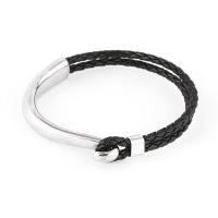 Leather Cord Bracelet, Stainless Steel, with Faux Leather, fashion jewelry & Unisex & different size for choice, black, 18.5cm    20.5cm   22cm, Sold By PC