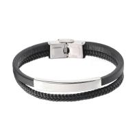 Leather Cord Bracelet, Stainless Steel, with Leather, fashion jewelry & Unisex & different size for choice, more colors for choice, 18.5cm    20.5cm   22cm, Sold By PC