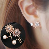 Tibetan Style Stud Earring, with Plastic Pearl, for woman & with rhinestone, more colors for choice, 1.5cmx2.2cm, Sold By Pair
