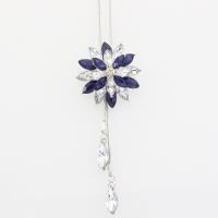 Kristall Zinklegierung Halskette, mit Kristall, Blume, silberfarben plattiert, für Frau, keine, frei von Nickel, Blei & Kadmium, 40mm, verkauft per 34.4 ZollInch Strang