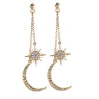 Zinc Alloy Drop Earrings Moon and Star plated for woman & with rhinestone nickel lead & cadmium free 85mm Sold By Bag