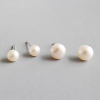 925 Sterling Silver Stud Earrings with Freshwater Pearl sterling silver post pin platinum plated & for woman Sold By Lot
