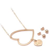 Fashion Stainless Steel Jewelry Sets Stud Earring & necklace Heart gold color plated 2 pieces & oval chain & with letter pattern & for woman 40mm 14mm 6mm Length Approx 18.8 Inch Sold By Set