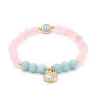 Aquamarine Bracelet with Strawberry Quartz & Crackle Quartz & Rose Quartz with Moon Shaped Charms fashion jewelry & for woman 5.5cm Sold By PC