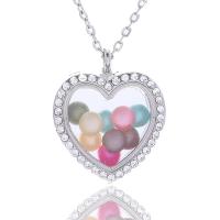 Zinc Alloy Aromatherapy Necklace with Glass Heart plated It could be opened and beads could be put inside. & Unisex & round link chain & oval chain & with rhinestone nickel lead & cadmium free Length Approx 23.6 Inch Sold By Lot