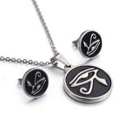 Fashion Stainless Steel Jewelry Sets, Stud Earring & necklace, with Resin, 2 pieces & oval chain & for woman, black, 25mm,15mm, Length:Approx 17.7 Inch, Sold By Set