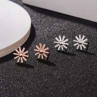 925 Sterling Silver Stud Earrings, sterling silver post pin, Flower, plated, fashion jewelry & for woman & with rhinestone, more colors for choice, 11x11mm, Sold By Pair