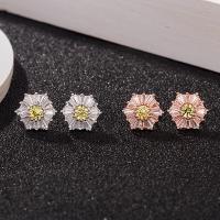 925 Sterling Silver Stud Earrings sterling silver post pin plated micro pave cubic zirconia & for woman Sold By Pair