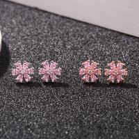 925 Sterling Silver Stud Earrings sterling silver post pin Flower plated for woman & with rhinestone Sold By Pair