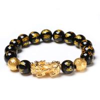 Gemstone Black Obsidian Bracelets with Fabulous Wild Beast Charms black fashion jewelry & gold accent Sold By Strand