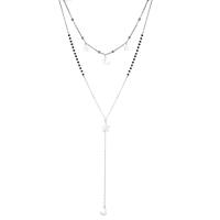 Collier de bijoux en acier inoxydable, avec cristal, avec 6cm chaînes de rallonge, chaîne ovale & pour femme & 2 fils, 140mm, Vendu par brin