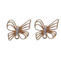 Brass Earring Stud Component Bowknot gold color plated with loop & micro pave cubic zirconia & hollow nickel lead & cadmium free Sold By Bag