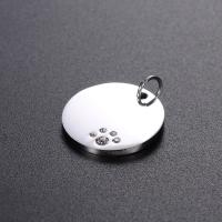 Stainless Steel Pendants, Flat Round, with rhinestone, original color, 20mm, 100PCs/Lot, Sold By Lot