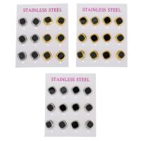 Stainless Steel Stud Earrings, with Resin, plated, fashion jewelry & for woman, more colors for choice, 11x11mm, 6Pairs/Lot, Sold By Lot