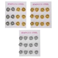 Stainless Steel Stud Earrings, plated, fashion jewelry & for woman, more colors for choice, 11.5x11mm, 6Pairs/Lot, Sold By Lot