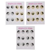 Stainless Steel Stud Earrings, with Resin, plated, fashion jewelry & for woman, more colors for choice, 10mm, 6Pairs/Lot, Sold By Lot