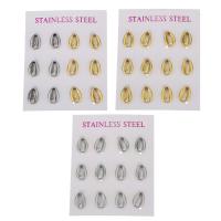 Stainless Steel Stud Earrings, plated, fashion jewelry & for woman, more colors for choice, 8x11.5mm, 6Pairs/Lot, Sold By Lot
