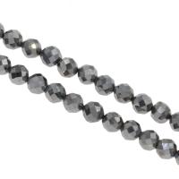 Terahertz Stone Beads, Round, DIY & different size for choice & faceted, silver color, Hole:Approx 1mm, Sold Per Approx 14.9 Inch Strand