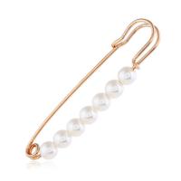 Zinklegierung Broschen, mit ABS-Kunststoff-Perlen, Kilt Pin, goldfarben plattiert, Koreanischen Stil & für Frau, weiß, frei von Nickel, Blei & Kadmium, 27x75mm, verkauft von PC