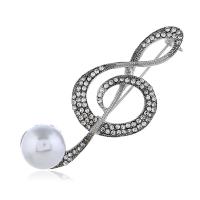aleación de zinc broche, con Perlas de plástico ABS, Nota de la Música, chapado en color de plata, para mujer & con diamantes de imitación, libre de níquel, plomo & cadmio, 22x54mm, Vendido por UD
