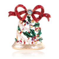 Tibetan Style Brooch, with ABS Plastic Pearl, Christmas Bell, gold color plated, for woman & enamel & with rhinestone, multi-colored, nickel, lead & cadmium free, 36x49mm, Sold By PC