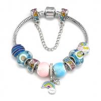 Brass European Bracelet with Lampwork & Zinc Alloy polished & for woman & enamel & with rhinestone multi-colored Sold Per Approx 8.7 Inch Strand