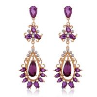 Tibetan Style Drop Earrings, with Crystal, gold color plated, for woman & with rhinestone, purple, nickel, lead & cadmium free, 31x87mm, Sold By Pair