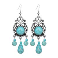 Zinc Alloy Drop Earrings with Turquoise antique silver color plated vintage & for woman & hollow nickel lead & cadmium free Sold By Pair