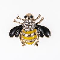Cink Alloy Broševi, Pčela, zlatna boja pozlaćen, bez spolne razlike & emajl & s Rhinestone, nikal, olovo i kadmij besplatno, 23x32mm, Prodano By PC