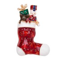 цинковый сплав Брошь, Рождественский носок, плакирован золотом, Мужская & эмаль, не содержит никель, свинец, 35x47mm, продается PC
