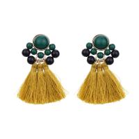 Zinc Alloy Tassel Earring with Cotton Thread & Resin gold color plated vintage & for woman nickel lead & cadmium free Sold By Pair