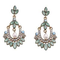 Zinc Alloy Drop Earrings with ABS Plastic Pearl & Acrylic gold color plated for woman & with rhinestone nickel lead & cadmium free Sold By Pair