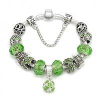 Tibetan Style European Bracelet, with Crystal, antique silver color plated, different size for choice & for woman & with rhinestone, green, Sold Per Approx 8.7 Inch Strand