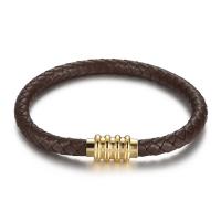 Stainless Steel Jewelry Bracelet 316L Stainless Steel with leather cord gold color plated vintage & for man Sold By Lot