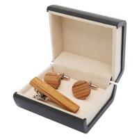Wood Cufflinks, with Brass, Gift box package & fashion jewelry & different materials for choice, 16x16mm, Sold By Box