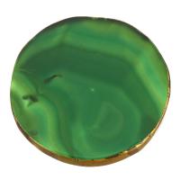 Green Agate Cabochon, with Brass, Flat Round, faceted, green, 62x6.5mm, 5PCs/Bag, Sold By Bag