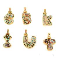 Cubic Zirconia Micro Pave Brass Pendant, Alphabet Letter, gold color plated, different styles for choice & micro pave cubic zirconia, nickel, lead & cadmium free, 25*25*5mm-30*12*6mm, Hole:Approx 4*5mm, Sold By PC