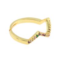 Cúbicos Circonia Micro Pave anillo de latón, metal, chapado en color dorado, micro arcilla de zirconia cúbica & para mujer, libre de níquel, plomo & cadmio, 21x7x4mm, tamaño:4.5, Vendido por UD