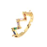Sko Circonia Pierścień mosiężny Micro Pave, Mosiądz, Platerowane w kolorze złota, biżuteria moda & mikro utorować cyrkonia & dla kobiety, bez zawartości niklu, ołowiu i kadmu, 24x6x4mm, rozmiar:4.5, sprzedane przez PC