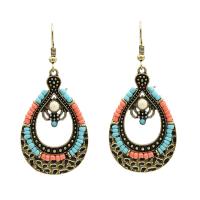 Zinc Alloy Drop Earrings with Seedbead antique brass color plated vintage & for woman multi-colored nickel lead & cadmium free Sold By Pair