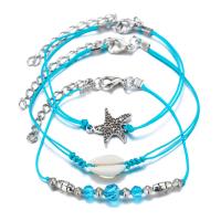 Tibetan Style Anklet, with Cotton Cord & Shell & Plastic, plated, three pieces & for woman, skyblue, 235mm,260mm,240mm, Length:Approx 10.2 Inch, 10Sets/Lot, Sold By Lot