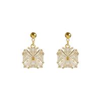 Brass Drop Earring plated fashion jewelry & for woman & with rhinestone golden nickel lead & cadmium free Sold By Pair