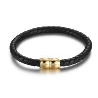 Stainless Steel Jewelry Bracelet, 316L Stainless Steel, with leather cord, fashion jewelry & for man, more colors for choice, 210x10mm, 2PCs/Lot, Sold By Lot