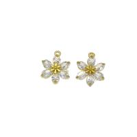 Cubic Zirconia Micro Pave Brass Pendant, Flower, gold color plated, micro pave cubic zirconia, nickel, lead & cadmium free, 11x15x3.50mm, Hole:Approx 0.8mm, 30PCs/Bag, Sold By Bag